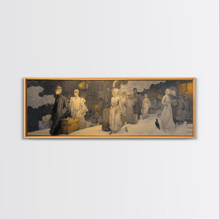The Ghost Train Arrival, Symbolist Death Art, Extra Wide Wall Art, Dark Fantasy Wall Art, Framed Canvas Print, Halloween Wall Art