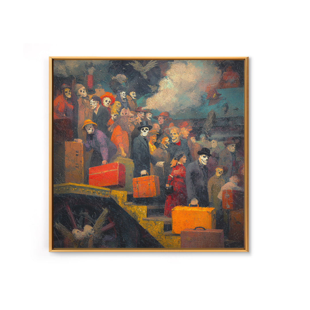 The Ghost Train Arrival, Grotesque Carnival Art, Square Wall Art, Macabre Wall Art, Framed Canvas Print, Halloween Wall Art