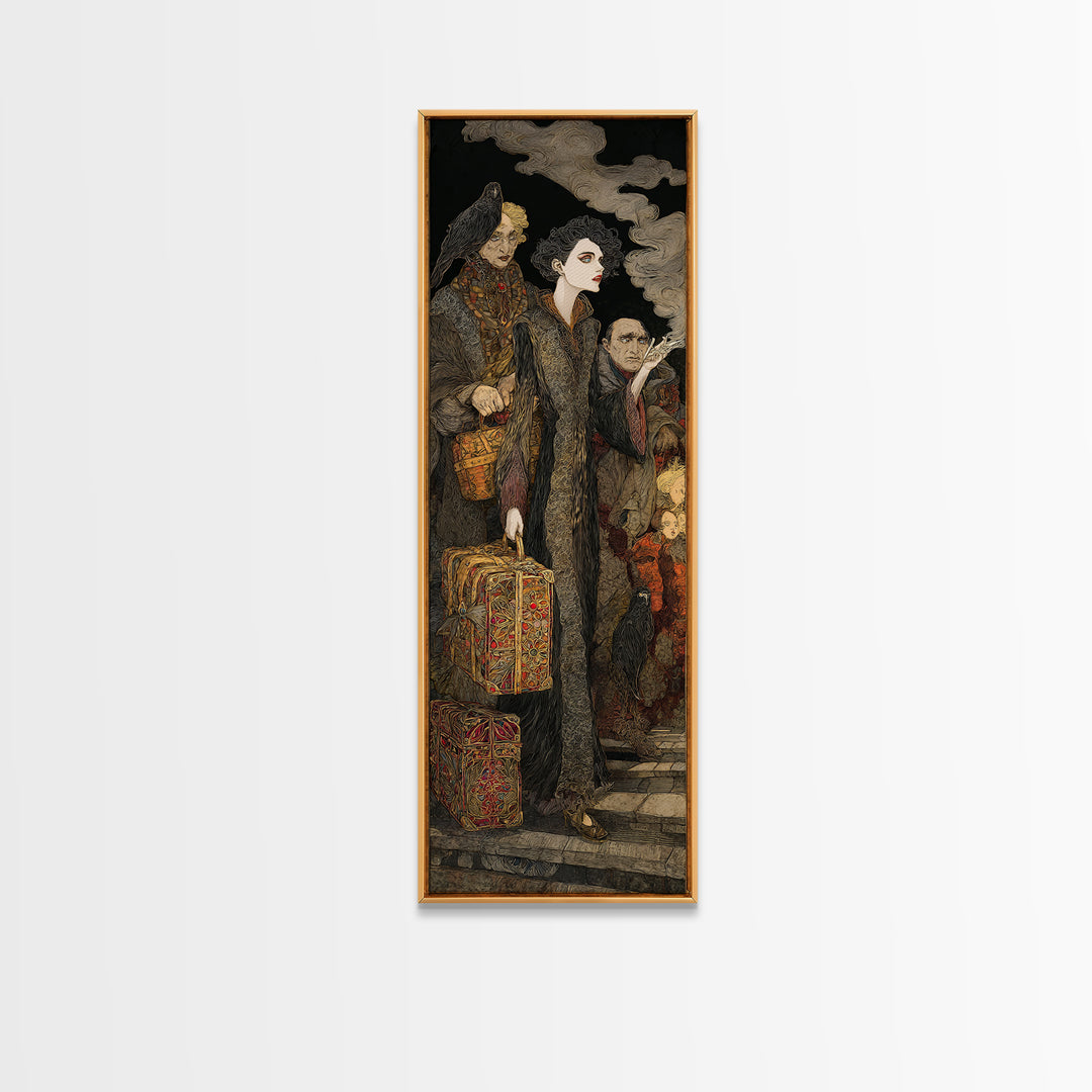 The Ghost Train Arrival, Stained Glass Gothic Art, Tall Narrow Wall Art, Macabre Wall Art, Canvas Print, Halloween Wall Art
