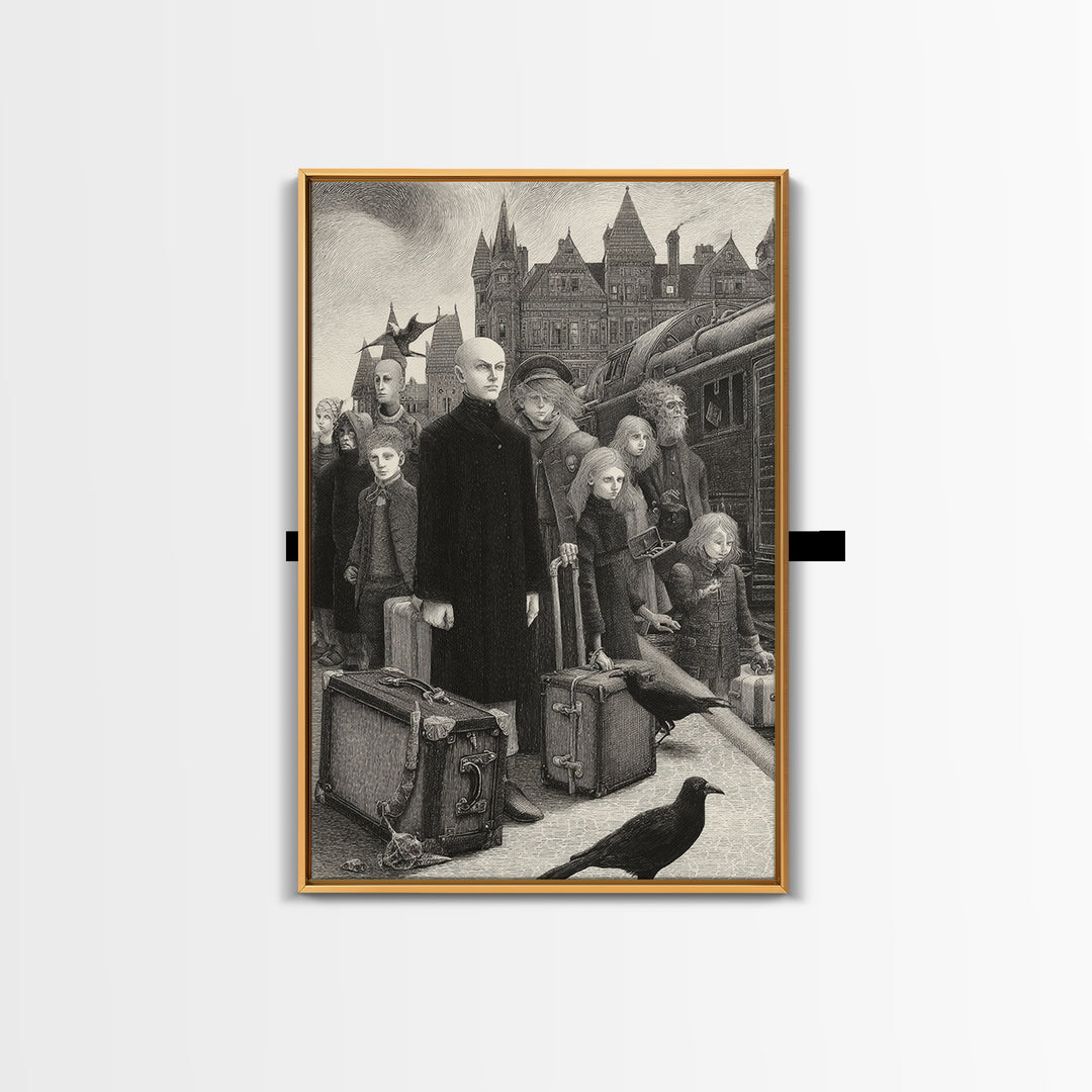 The Ghost Train Arrival, Victorian Macabre Art, Vertical Wall Art, Macabre Wall Art, Framed Canvas Print, Halloween Wall Art