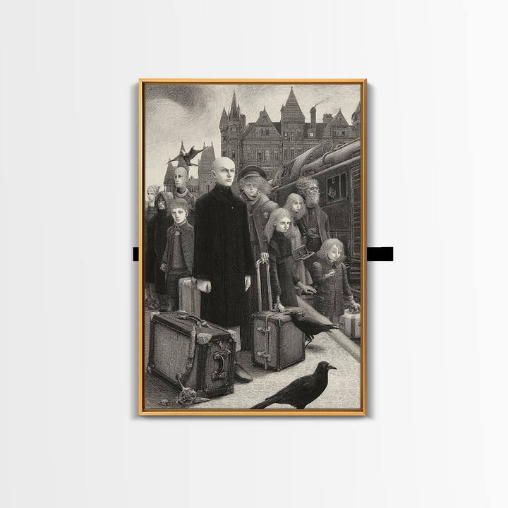 The Ghost Train Arrival, Victorian Macabre Art, Vertical Wall Art, Macabre Wall Art, Framed Canvas Print, Halloween Wall Art