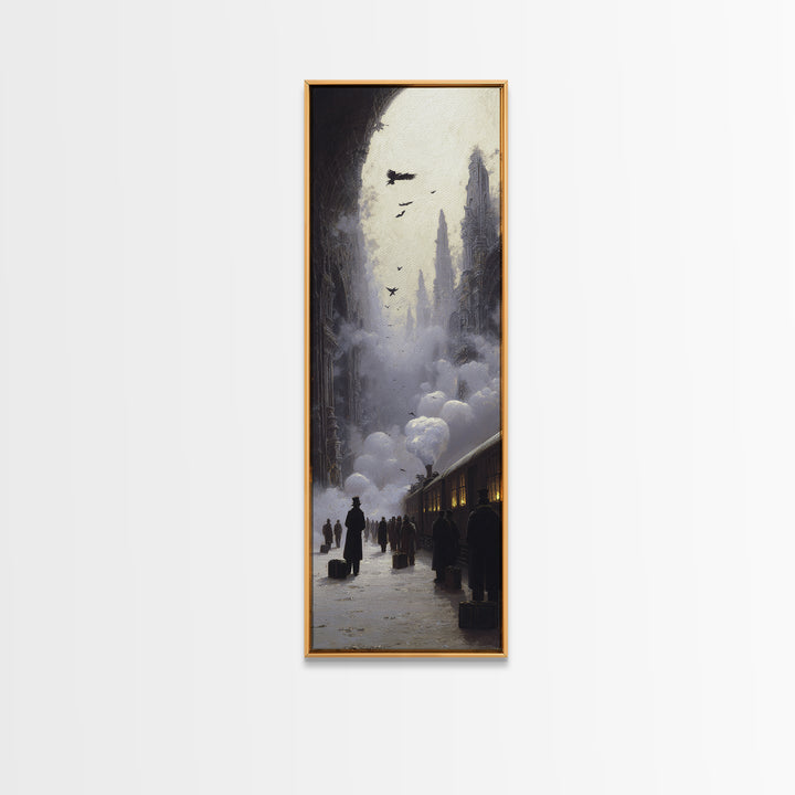 The Ghost Train Arrival, Surreal Apocalyptic Art, Tall Narrow Wall Art, Dark Halloween Decor, Canvas Print, Halloween Wall Art