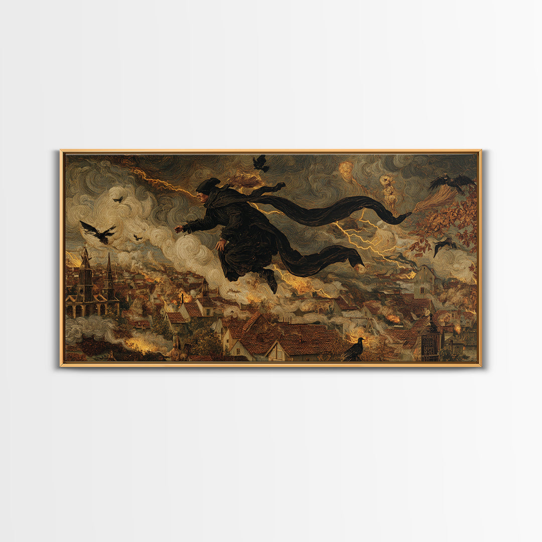 The Halloween Storm, Medieval Grotesque Art, Wide Panoramic Art, Gothic Horror Wall Art, Canvas Print, Halloween Wall Art
