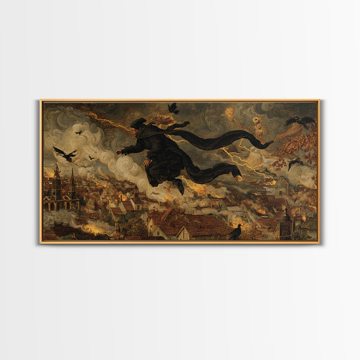 The Halloween Storm, Medieval Grotesque Art, Wide Panoramic Art, Gothic Horror Wall Art, Canvas Print, Halloween Wall Art