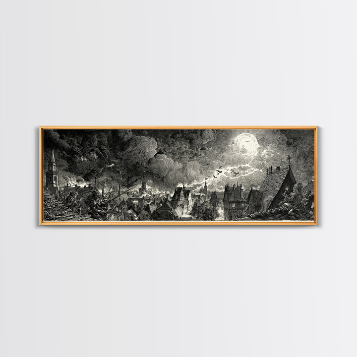 The Halloween Storm, Renaissance Engraving Art, Extra Wide Wall Art, Dark Fantasy Wall Art, Canvas Print, Halloween Wall Art