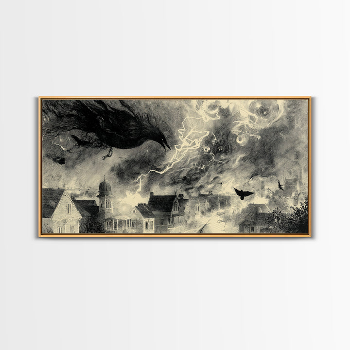 The Halloween Storm, Symbolist Dream Art, Wide Panoramic Art, Dark Halloween Decor, Canvas Print, Halloween Wall Art, Dark Fantasy Art