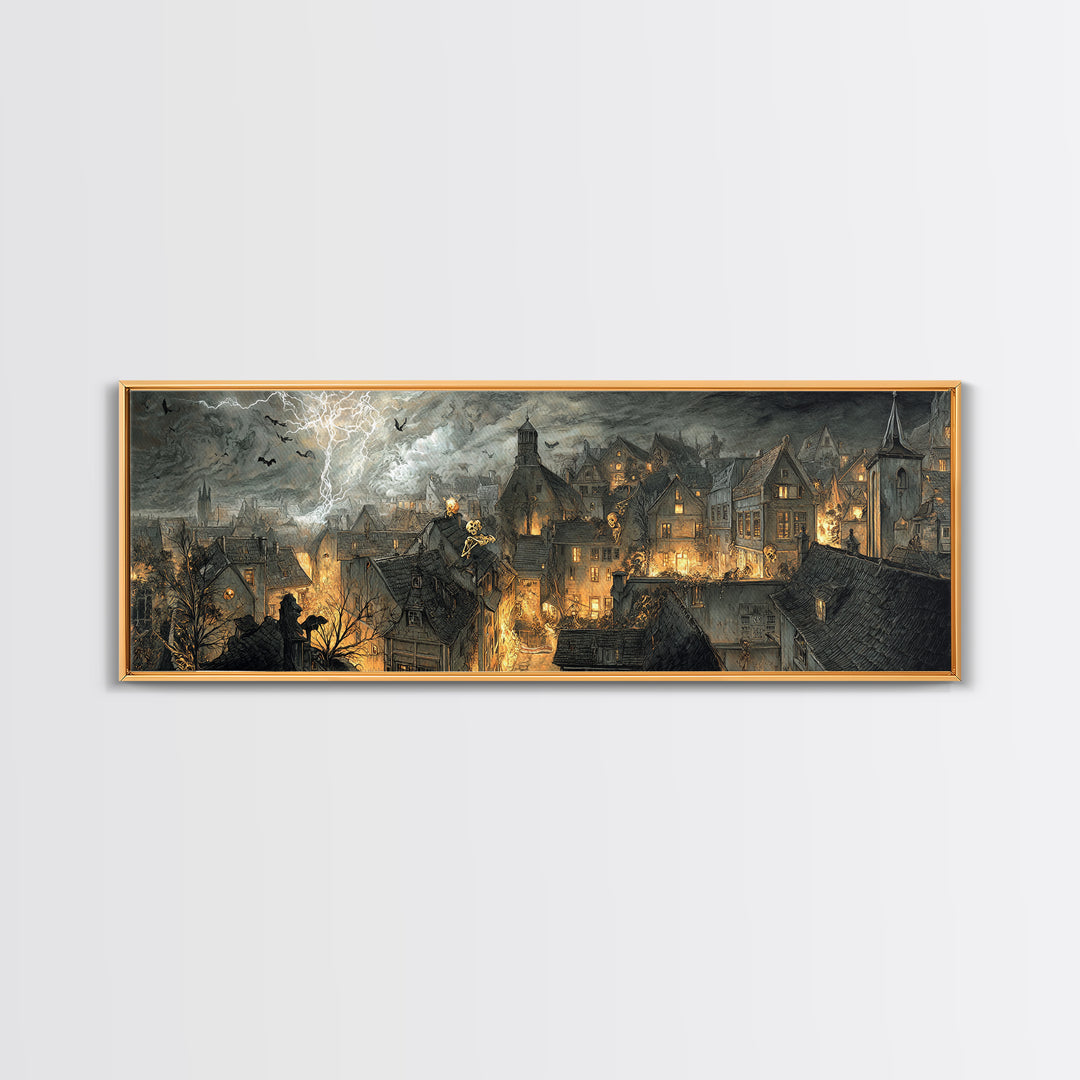 The Halloween Storm, Decadent Gothic Art, Extra Wide Wall Art, Gothic Horror Wall Art, Framed Canvas Print, Halloween Wall Art