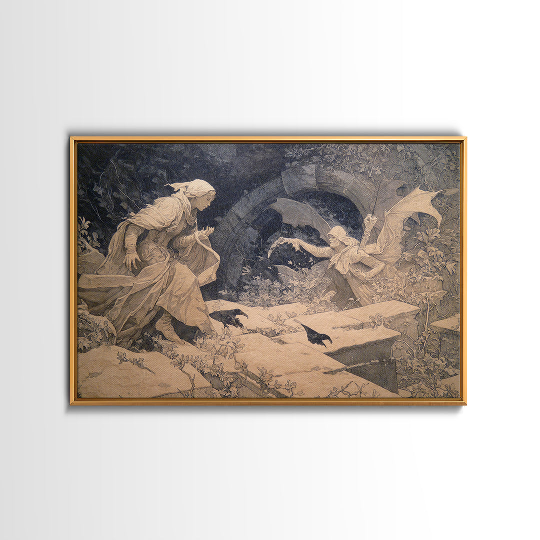 The Halloween Storm, Symbolist Death Art, Landscape Wall Art, Dark Fantasy Wall Art, Framed Canvas Print, Halloween Wall Art