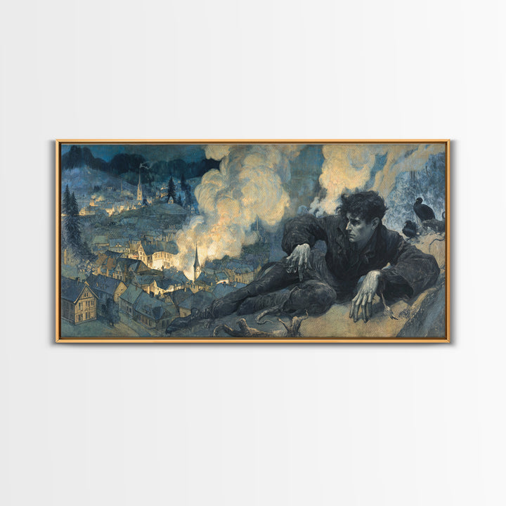 The Halloween Storm, Dark Symbolist Art, Wide Panoramic Art, Gothic Horror Wall Art, Canvas Print, Halloween Wall Art