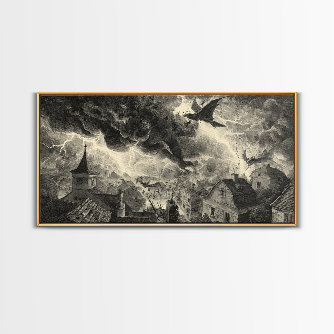 The Halloween Storm, Expressionist Nightmare Art, Wide Panoramic Art, Dark Fantasy Wall Art, Canvas Print, Halloween Wall Art