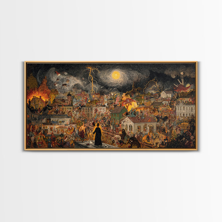 The Halloween Storm, Grotesque Carnival Art, Wide Panoramic Art, Macabre Wall Art, Canvas Print, Halloween Wall Art, Gothic Home Decor
