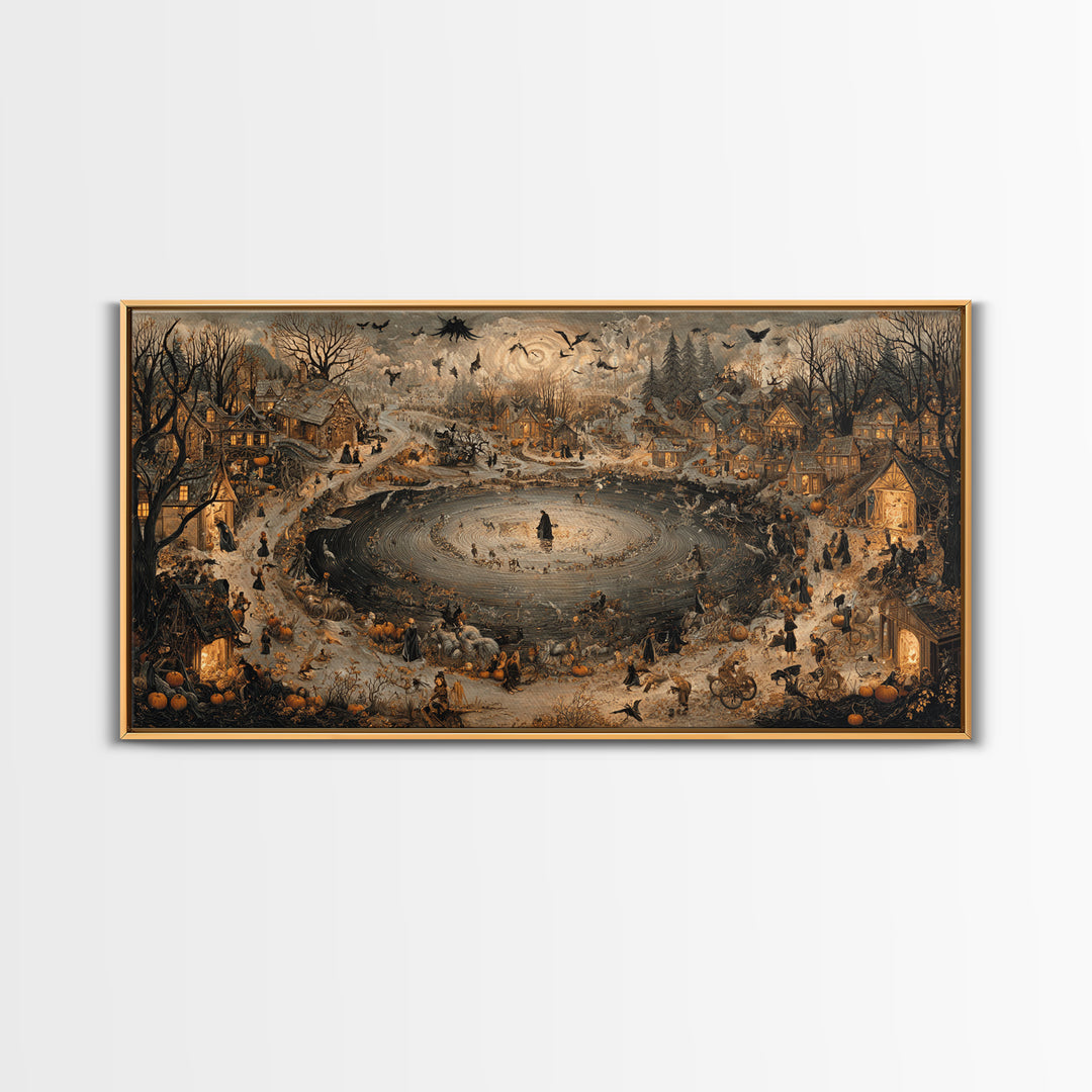 The First Frost Awakening, Northern Renaissance Horror, Wide Panoramic Art, Dark Fantasy Wall Art, Framed Canvas Print
