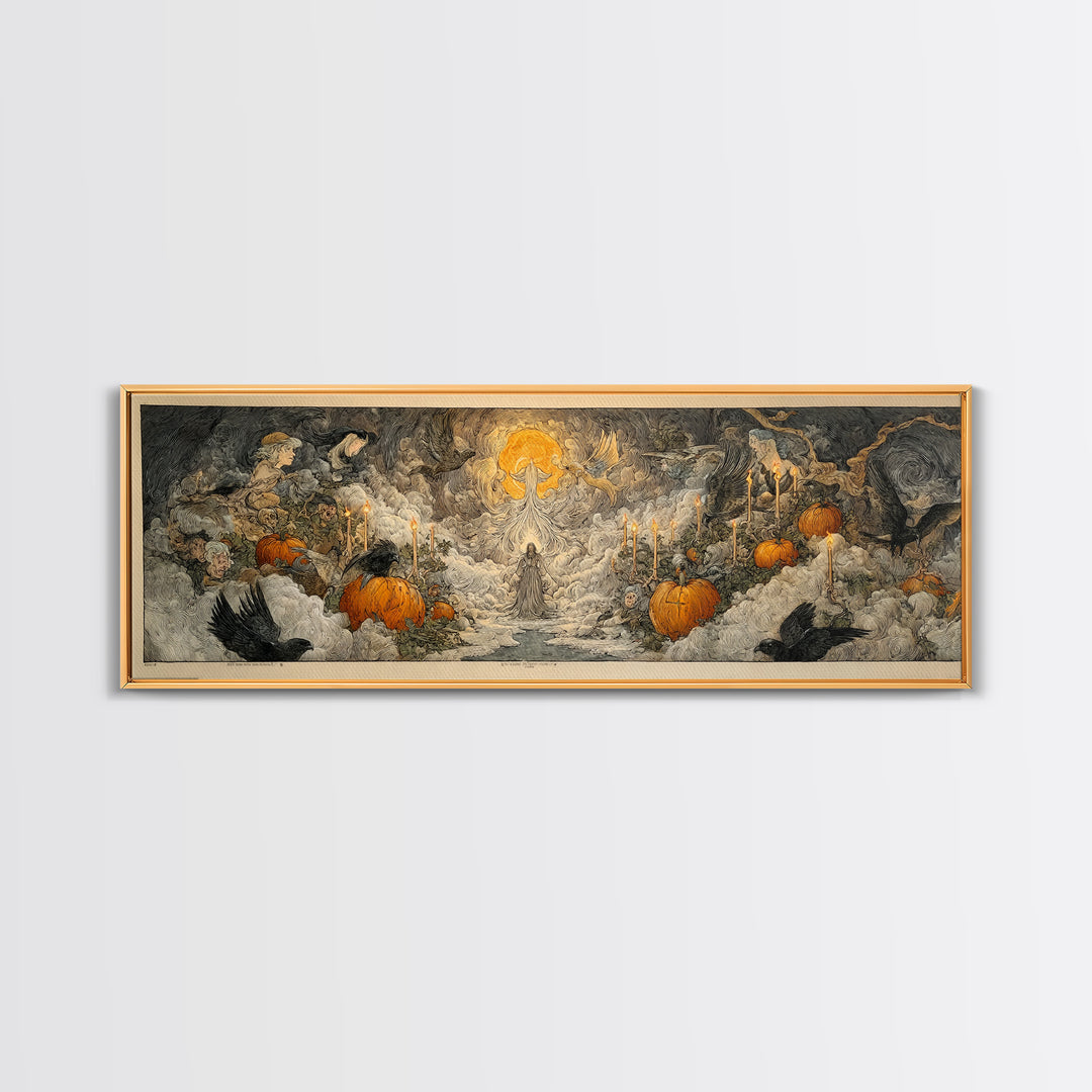 The First Frost Awakening, Expressionist Nightmare Art, Extra Wide Wall Art, Dark Fantasy Wall Art, Canvas Print, Halloween Wall Art