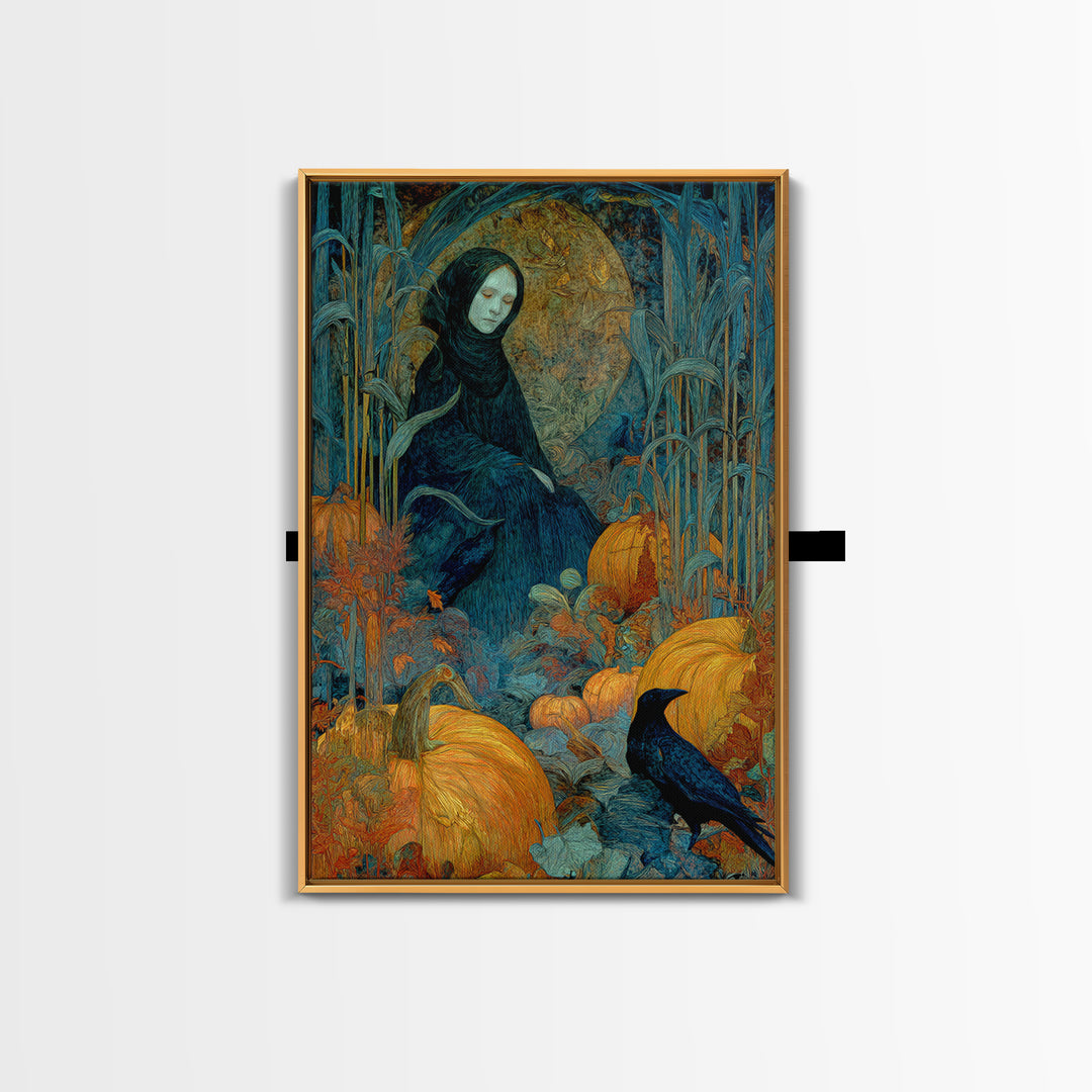 The First Frost Awakening, Expressionist Gothic Art, Vertical Wall Art, Dark Halloween Decor, Framed Canvas Print, Halloween Wall Art