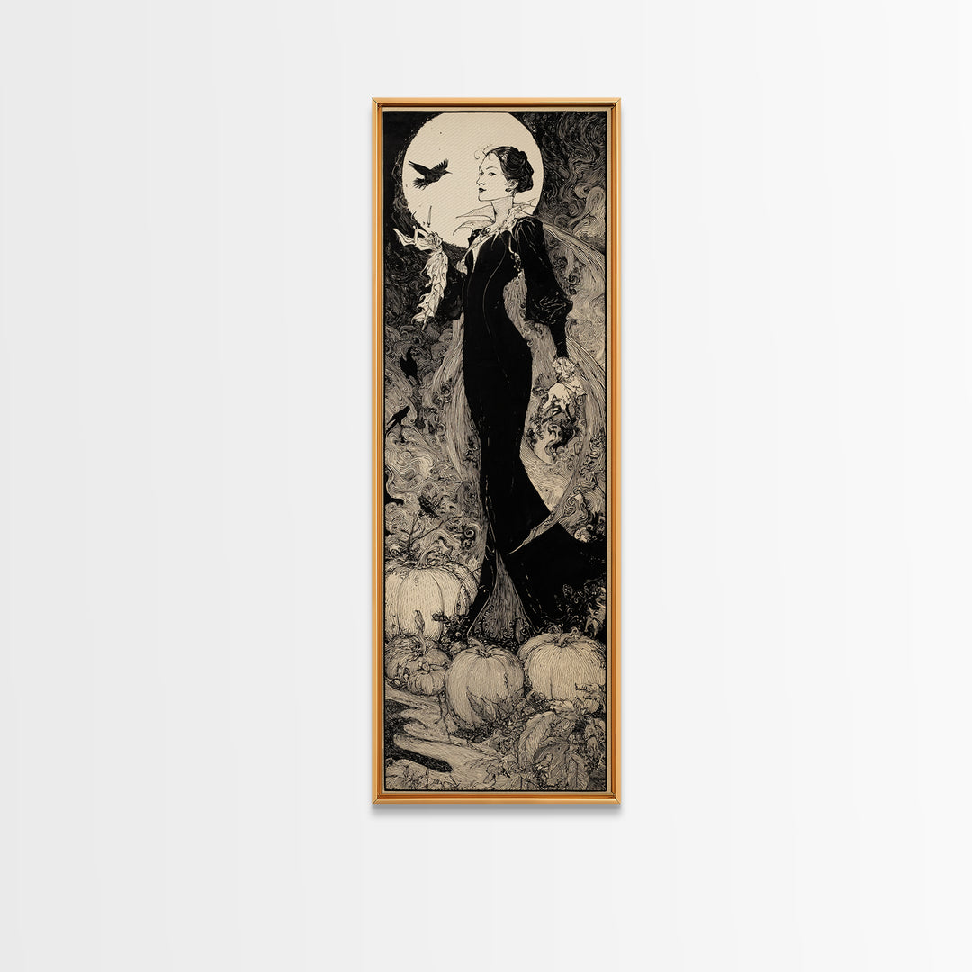 The First Frost Awakening, Decadent Line Art, Tall Narrow Wall Art, Gothic Horror Wall Art, Framed Canvas Print