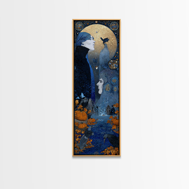The First Frost Awakening, Stained Glass Gothic Art, Tall Narrow Wall Art, Dark Halloween Decor, Framed Canvas Print, Halloween Wall Art