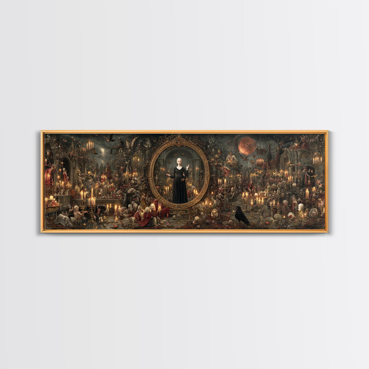 The Cursed Mirror, Medieval Grotesque Art, Extra Wide Wall Art, Dark Fantasy Wall Art, Canvas Print, Halloween Wall Art
