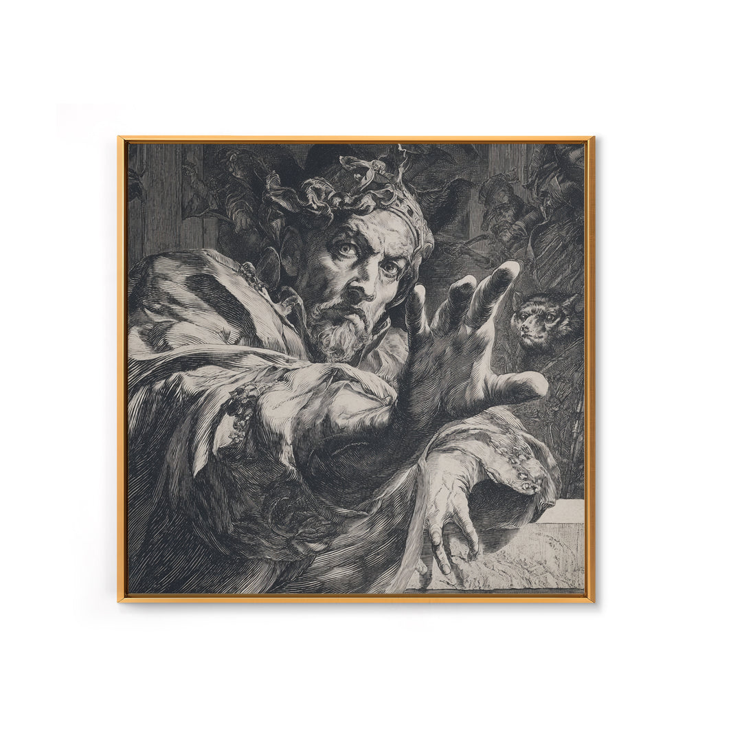 The Cursed Mirror, Renaissance Engraving Art, Square Wall Art, Gothic Horror Wall Art, Framed Canvas Print, Halloween Wall Art