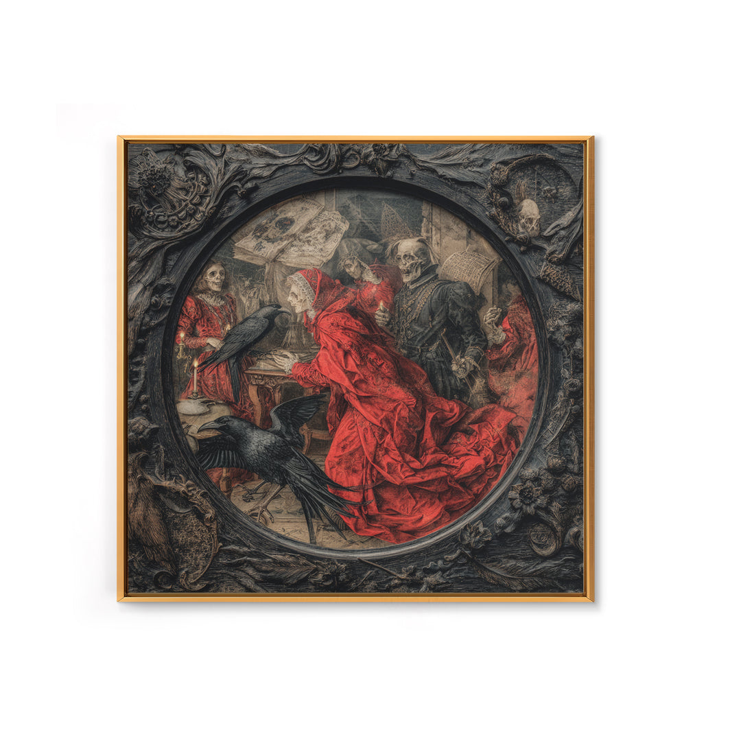 The Cursed Mirror, Danse Macabre Art, Square Wall Art, Macabre Wall Art, Canvas Print, Halloween Wall Art