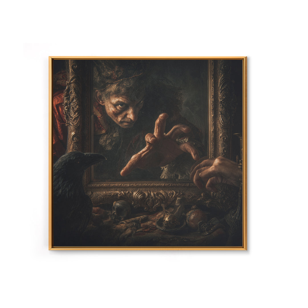The Cursed Mirror, Baroque Witchcraft Art, Square Wall Art, Macabre Wall Art, Canvas Print, Halloween Wall Art, Gothic Home Decor