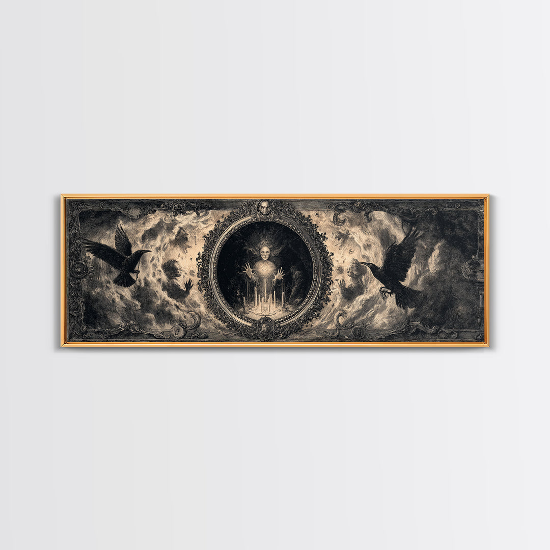 The Cursed Mirror, Dark Romantic Horror Art, Extra Wide Wall Art, Gothic Horror Wall Art, Canvas Print, Halloween Wall Art