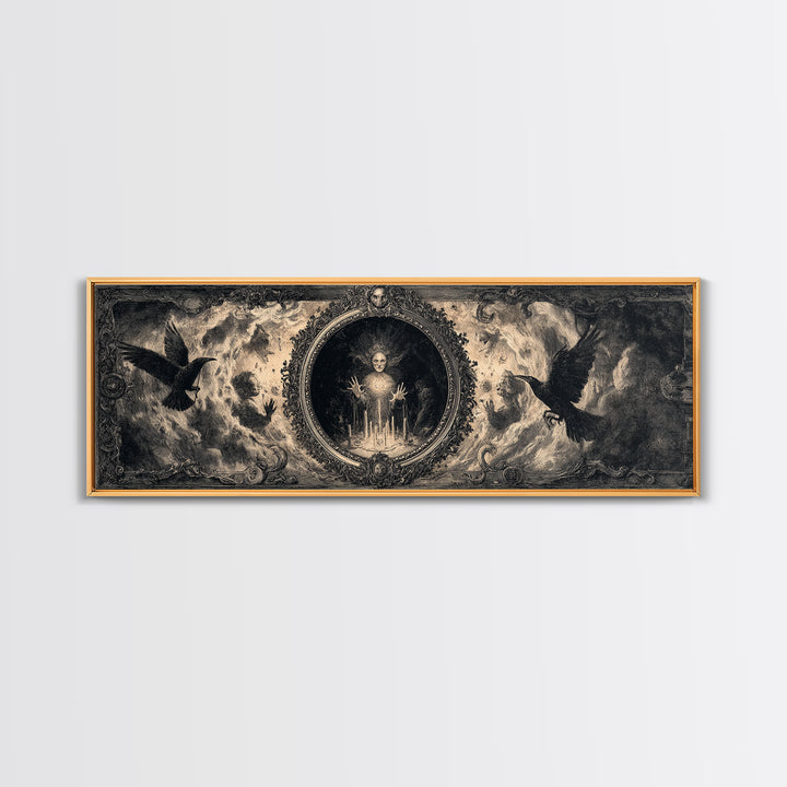 The Cursed Mirror, Dark Romantic Horror Art, Extra Wide Wall Art, Gothic Horror Wall Art, Canvas Print, Halloween Wall Art