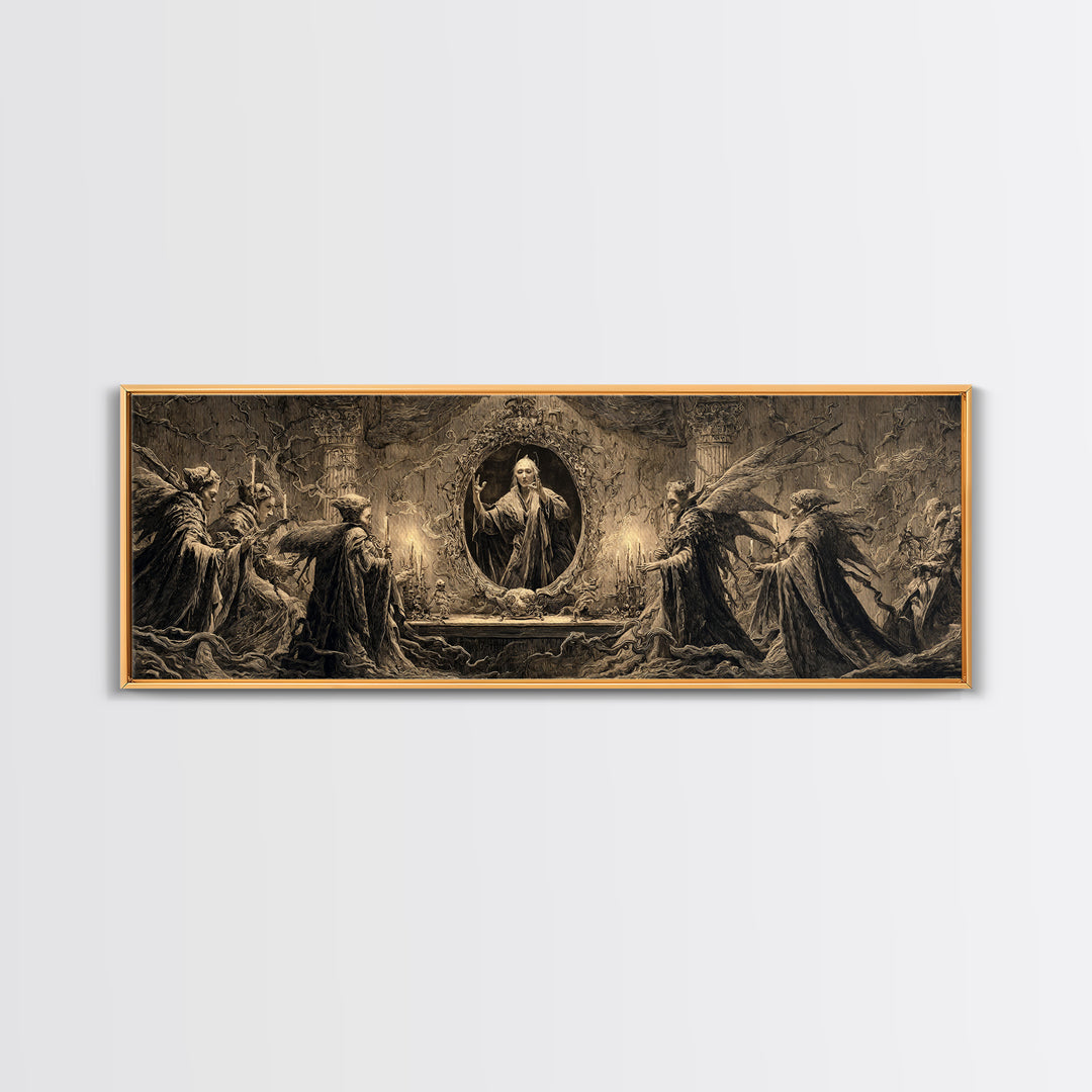 The Cursed Mirror, Visionary Gothic Art, Extra Wide Wall Art, Macabre Wall Art, Canvas Print, Halloween Wall Art, Gothic Home Decor