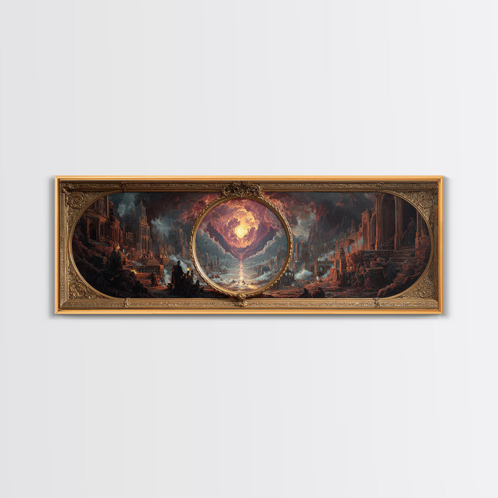 The Cursed Mirror, Apocalyptic Romantic Art, Extra Wide Wall Art, Gothic Horror Wall Art, Canvas Print, Halloween Wall Art