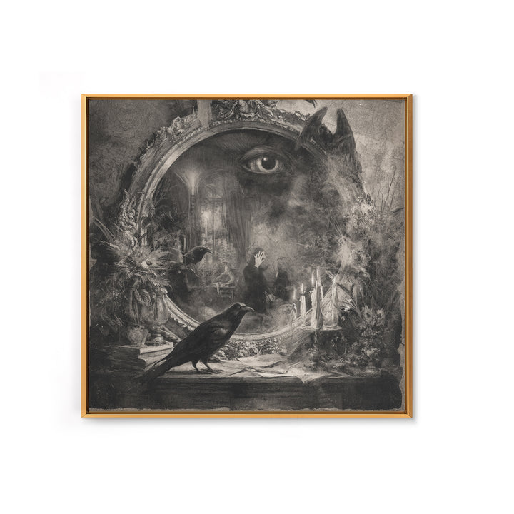 The Cursed Mirror, Symbolist Dream Art, Square Wall Art, Dark Fantasy Wall Art, Canvas Print, Halloween Wall Art, Halloween Decor
