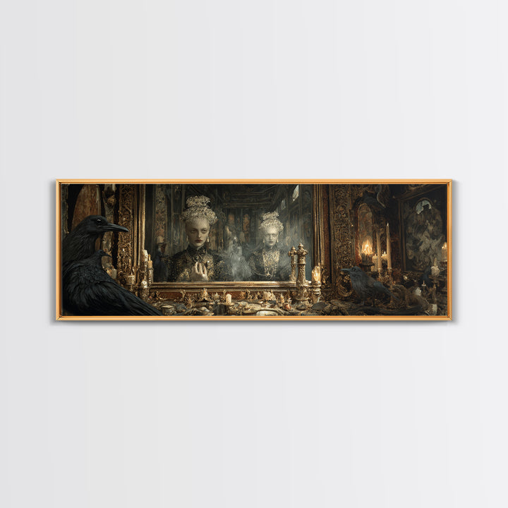 The Cursed Mirror, Ornate Symbolist Art, Extra Wide Wall Art, Macabre Wall Art, Framed Canvas Print, Halloween Wall Art