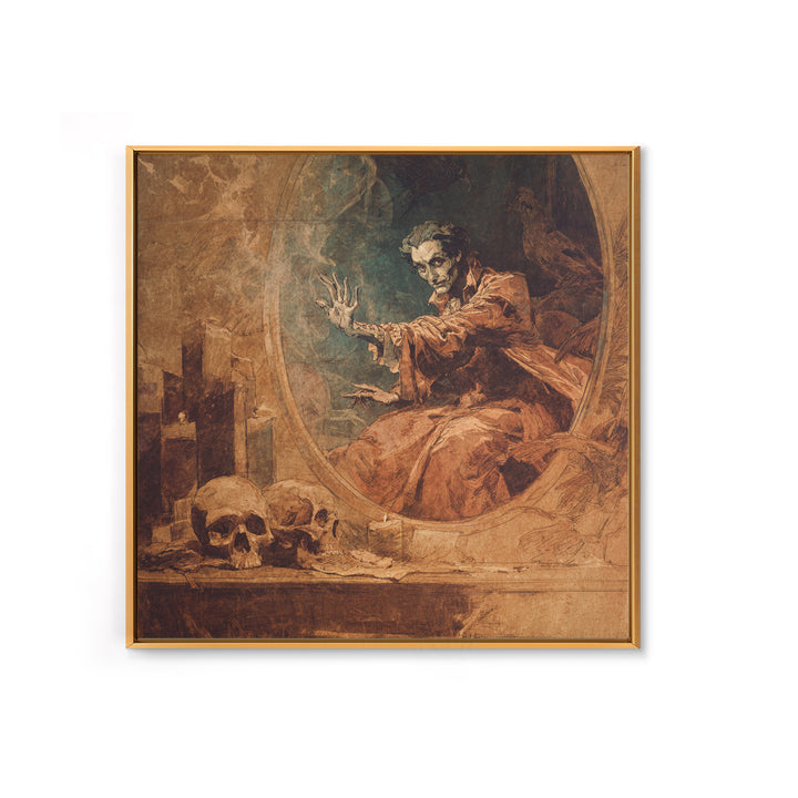 The Cursed Mirror, Decadent Gothic Art, Square Wall Art, Macabre Wall Art, Canvas Print, Halloween Wall Art, Halloween Decor