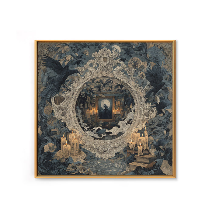 The Cursed Mirror, Symbolist Etching Art, Square Wall Art, Dark Fantasy Wall Art, Framed Canvas Print, Halloween Wall Art