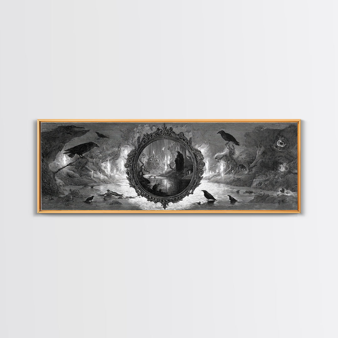 The Cursed Mirror, Expressionist Nightmare Art, Extra Wide Wall Art, Macabre Wall Art, Framed Canvas Print, Halloween Wall Art