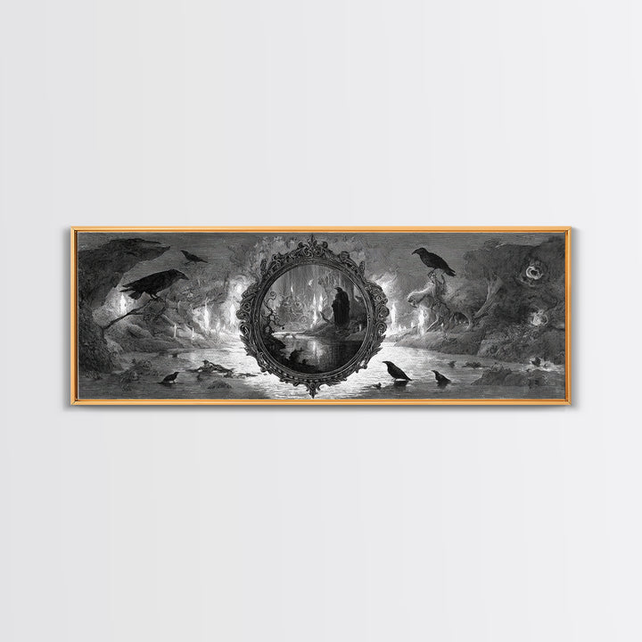The Cursed Mirror, Expressionist Nightmare Art, Extra Wide Wall Art, Macabre Wall Art, Framed Canvas Print, Halloween Wall Art