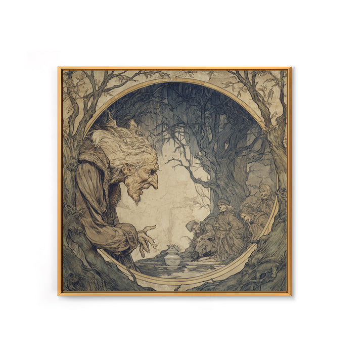 The Cursed Mirror, Gothic Storybook Art, Square Wall Art, Dark Fantasy Wall Art, Framed Canvas Print, Halloween Wall Art