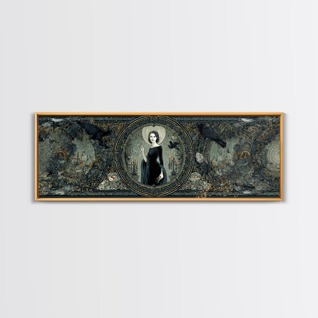 The Cursed Mirror, Stained Glass Gothic Art, Extra Wide Wall Art, Gothic Horror Wall Art, Canvas Print, Halloween Wall Art