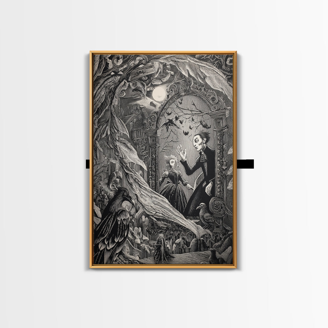 The Cursed Mirror, Victorian Macabre Art, Vertical Wall Art, Dark Halloween Decor, Framed Canvas Print, Halloween Wall Art