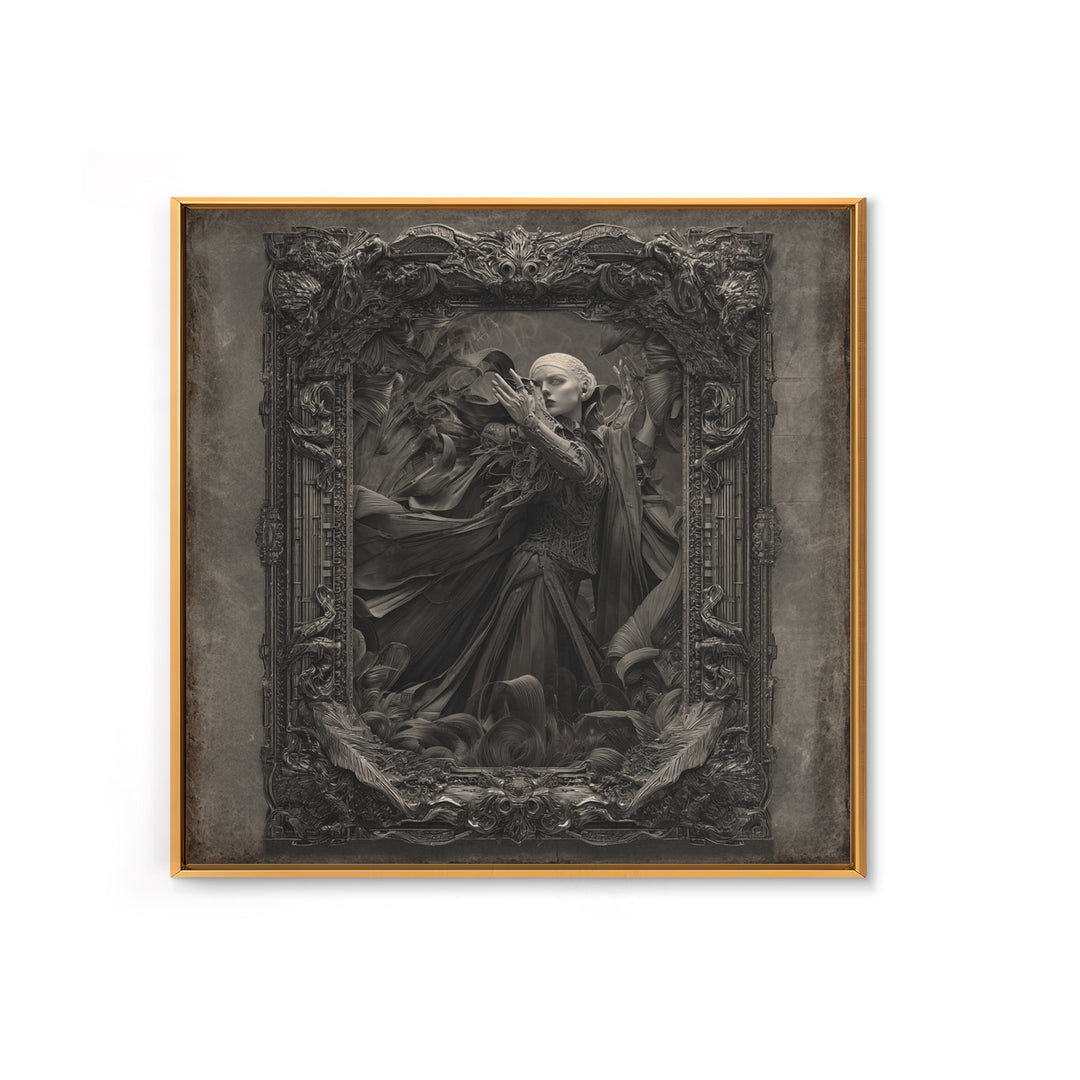 The Cursed Mirror, Biomechanical Horror Art, Square Wall Art, Dark Halloween Decor, Canvas Print, Halloween Wall Art, Macabre Wall Art