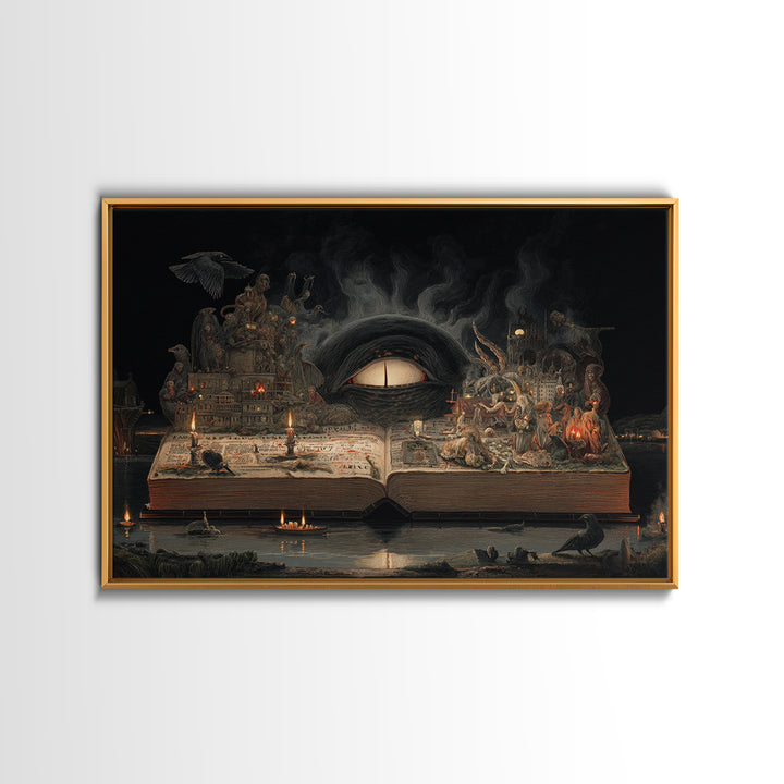 The Living Spellbook, Medieval Grotesque Art, Landscape Wall Art, Dark Fantasy Wall Art, Framed Canvas Print, Halloween Wall Art