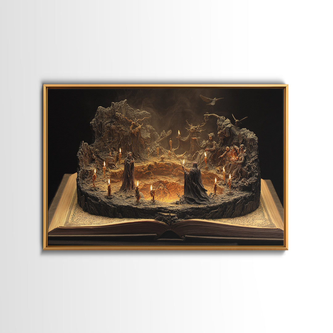 The Living Spellbook, Baroque Witchcraft Art, Landscape Wall Art, Gothic Horror Wall Art, Framed Canvas Print, Halloween Wall Art
