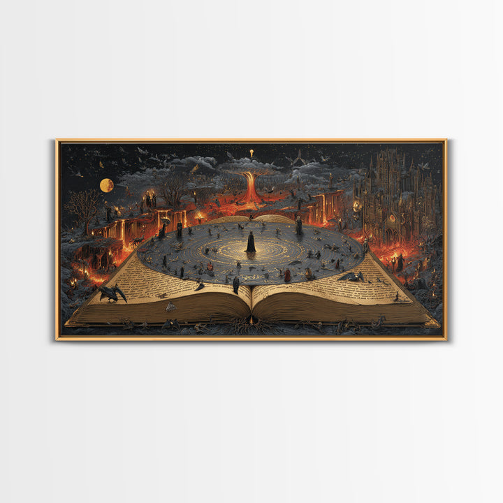 The Living Spellbook, Apocalyptic Romantic Art, Wide Panoramic Art, Gothic Horror Wall Art, Canvas Print, Halloween Wall Art
