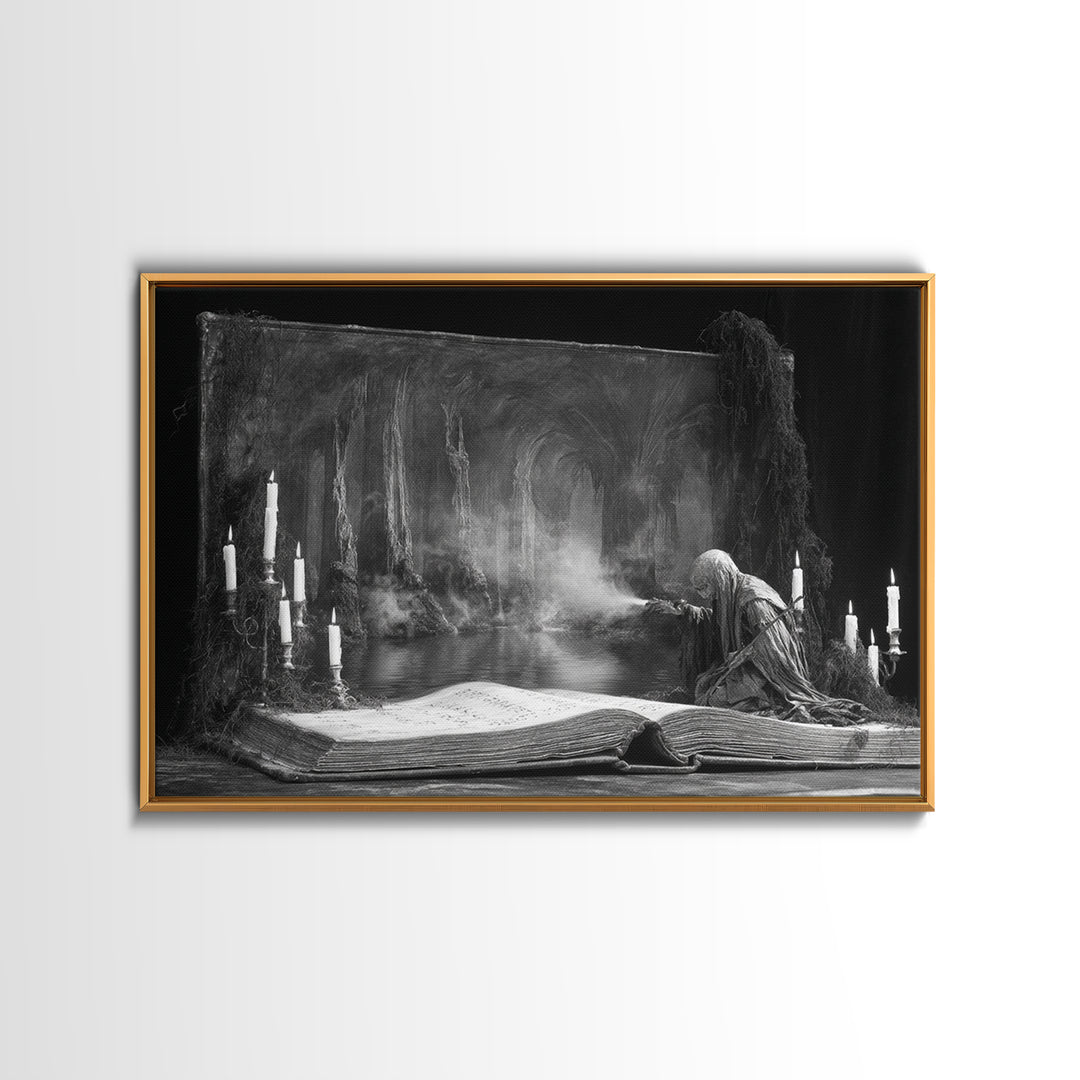 The Living Spellbook, Symbolist Gothic Landscape, Landscape Wall Art, Dark Halloween Decor, Canvas Print, Halloween Wall Art