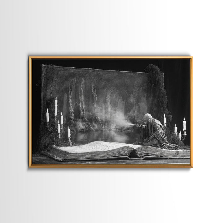The Living Spellbook, Symbolist Gothic Landscape, Landscape Wall Art, Dark Halloween Decor, Canvas Print, Halloween Wall Art