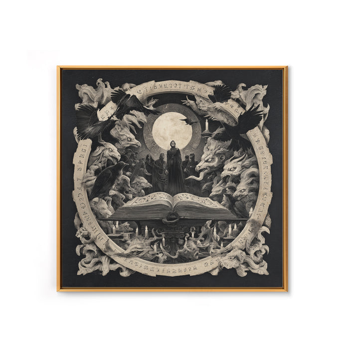 The Living Spellbook, Dark Symbolist Art, Square Wall Art, Dark Halloween Decor, Framed Canvas Print, Halloween Wall Art