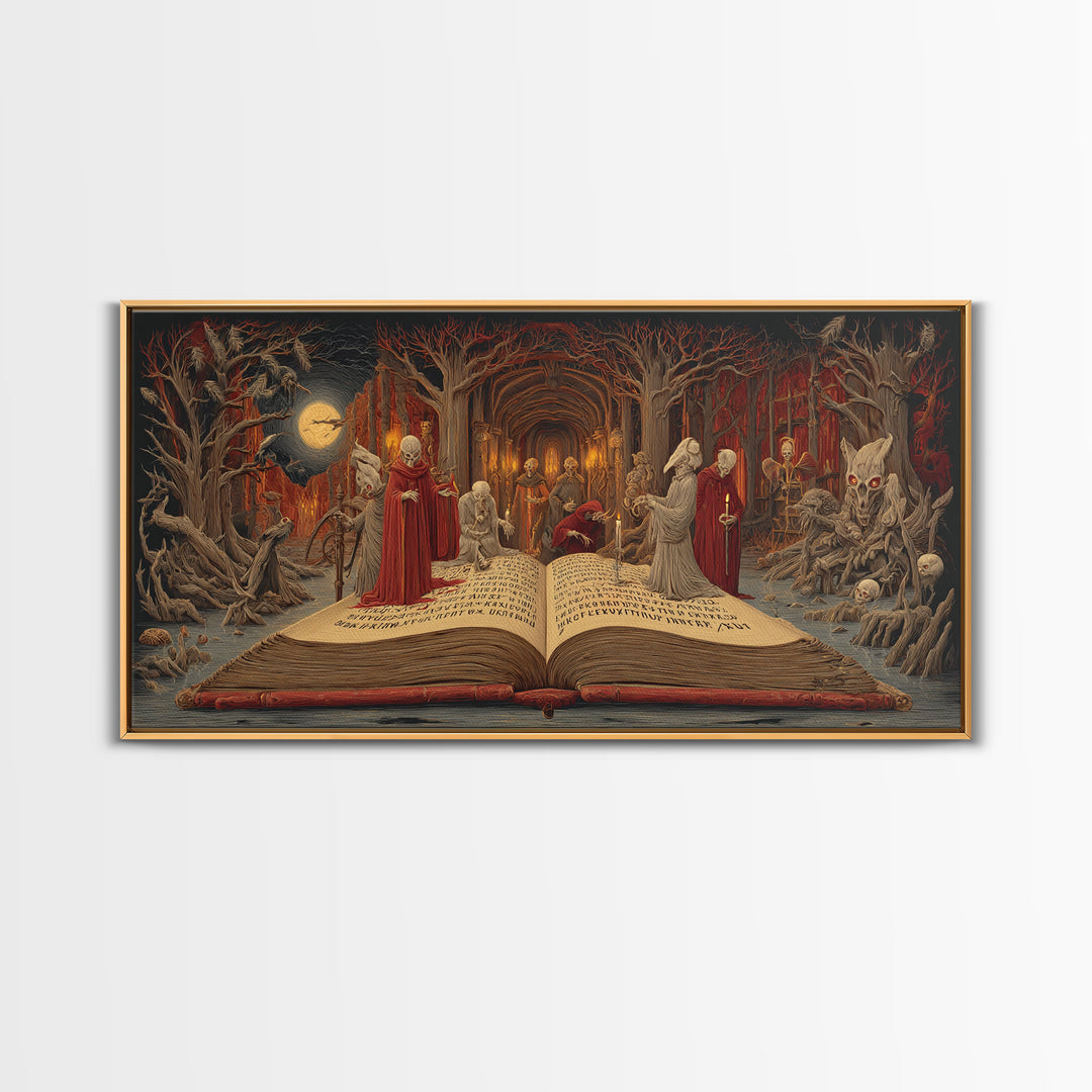 The Living Spellbook, Expressionist Nightmare Art, Wide Panoramic Art, Dark Fantasy Wall Art, Canvas Print, Halloween Wall Art