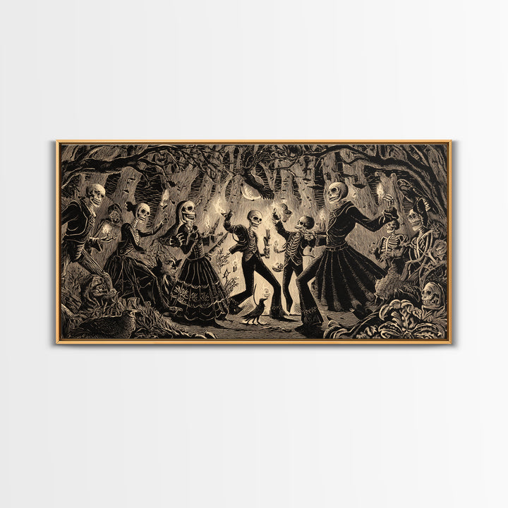 The Living Spellbook, Macabre Folk Print Art, Wide Panoramic Art, Dark Fantasy Wall Art, Framed Canvas Print, Halloween Wall Art