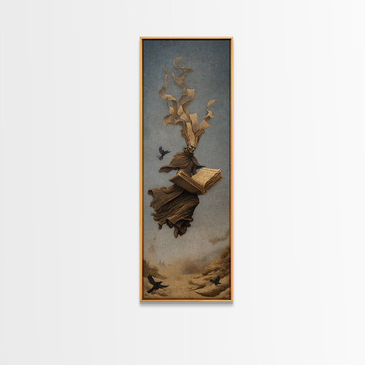 The Living Spellbook, Surreal Apocalyptic Art, Tall Narrow Wall Art, Gothic Horror Wall Art, Canvas Print, Halloween Wall Art