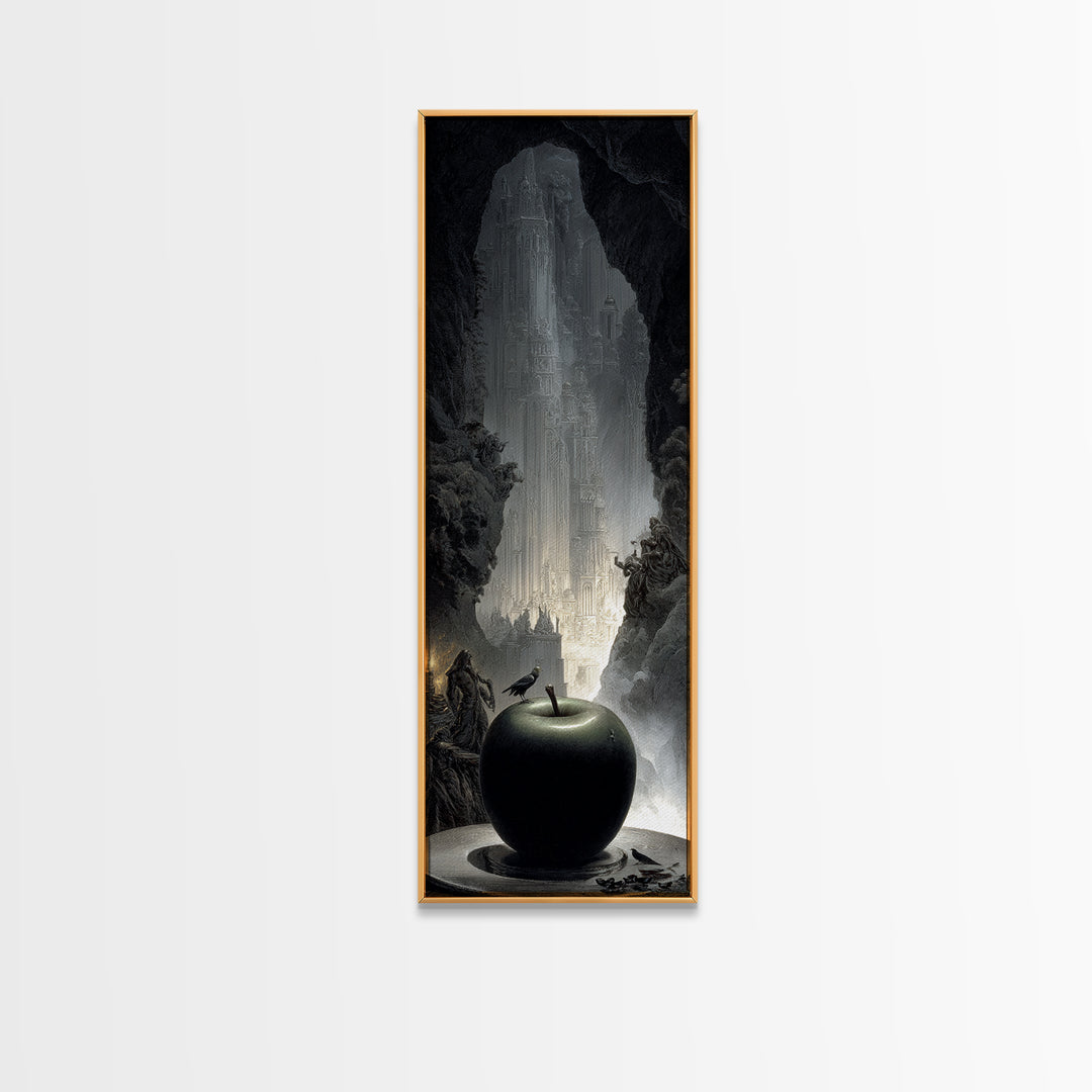 The Poisoned Apple, Gothic Engraving Art, Tall Narrow Wall Art, Dark Fantasy Wall Art, Framed Canvas Print, Halloween Wall Art