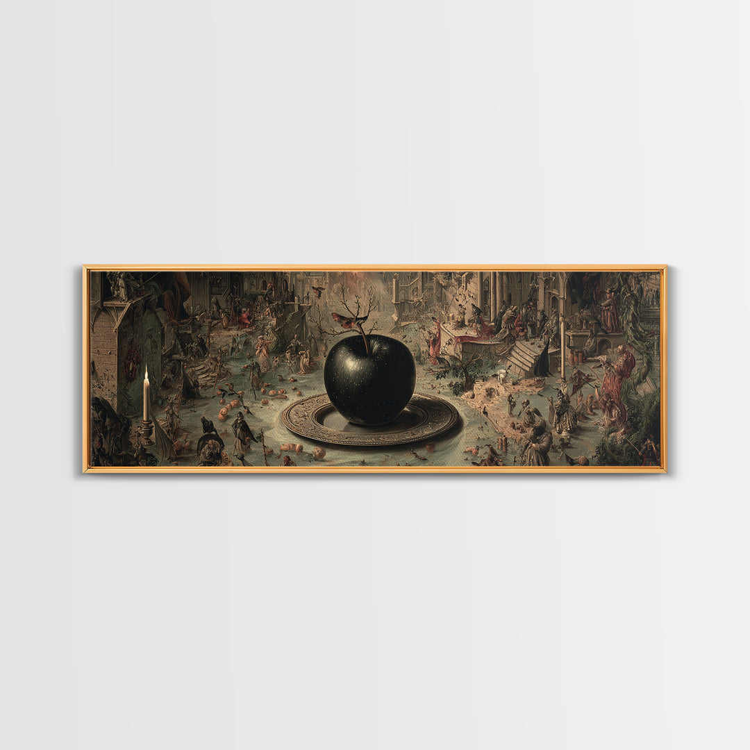 The Poisoned Apple, Medieval Grotesque Art, Extra Wide Wall Art, Gothic Horror Wall Art, Framed Canvas Print, Halloween Wall Art
