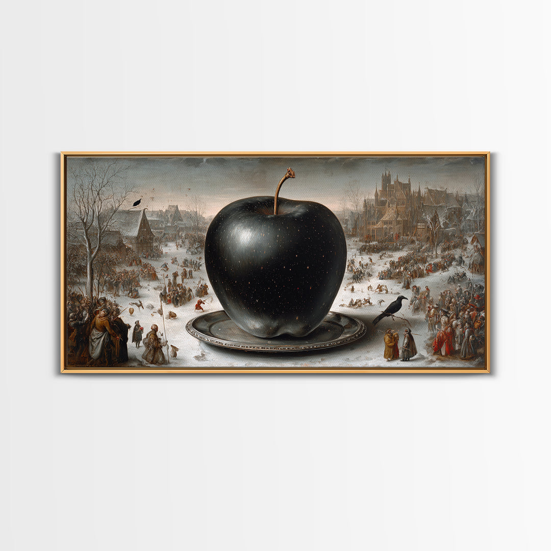 The Poisoned Apple, Northern Renaissance Horror, Wide Panoramic Art, Dark Fantasy Wall Art, Framed Canvas Print, Halloween Decor